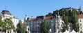 Ljubljana, L, Slovenia - August 15, 2023: Ancient Palace and Main Square called Presernov trg
