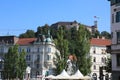 Ljubljana, L, Slovenia - August 15, 2023: Ancient Palace and Main Square called Presernov trg