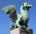 Ljubljana, L, Slovenia - August 16, 2023: Statue of a DRAGON symbol of the city