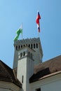 Ljubljana, L, Slovenia - August 15, 2023: Tower of ancient Castle called ljubljanski grad in Slovenian language Royalty Free Stock Photo