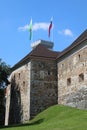 Ljubljana, L, Slovenia - August 15, 2023: Tower of ancient Castle called ljubljanski grad in Slovenian language