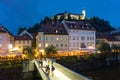 Ljubljana old town with castle in the evening Royalty Free Stock Photo