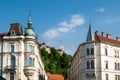 Ljubljana Old Town Center with view of the castle on the hill