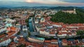 Ljubljana, Slovenia - Aerial panoramic view of Ljubljana on a summer afternoon with Ljubljana Castle Royalty Free Stock Photo