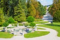 Ljubljana, Slovenia - August 16, 2018: A view of a baroque fountain and a promenade in front of the Tivoli Castle at Tivoli Park