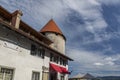 Tower of the old castle on the shore of Lake Bled in Slovenia Royalty Free Stock Photo