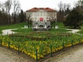 LJUBLJANA  SLOVENIA  Castle Tivoli and Flower Bed in Park Tivoli. Park Tivoli is the biggest Park in Ljubljana Royalty Free Stock Photo