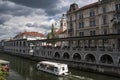 Ljubljana, Slovenia, Europe, skyline, canal, river, cruise, tourist boat, Ljubljanica Royalty Free Stock Photo