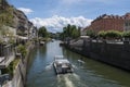 Ljubljana, Slovenia, Europe, skyline, canal, river, cruise, tourist boat, Ljubljanica Royalty Free Stock Photo