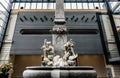 Ljubljana, Slovenia - Fountain, column and glass and steel construction at the National Gallery of Slovenia