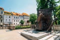 Ivan Hribar statue and old town street in Ljubljana, Slovenia Royalty Free Stock Photo