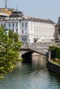 Ljubljana, Slovenia. Ljubljanica river. White building