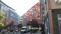 Ljubljana, Slovenia - 07/17/2015 - Modern apartment building, colorful triangular house, sunny day