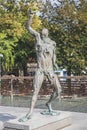 Ljubljana, Slovenia, October 2020: Statue of Prometheus on Butcher bridge in Ljubljana