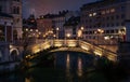 Ljubljiania River triple Bridge Night time