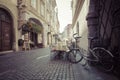 LJUBLJANA, SLOVENIA - SEPTEMBER 24, 2016: Beautiful street in old city centre near the city hall in Ljubljana. Ljubljana is the c Royalty Free Stock Photo