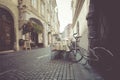 LJUBLJANA, SLOVENIA - SEPTEMBER 24, 2016: Beautiful street in old city centre near the city hall in Ljubljana. Ljubljana is the c Royalty Free Stock Photo