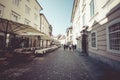 LJUBLJANA, SLOVENIA - SEPTEMBER 24, 2016: Beautiful street in old city centre near the city hall in Ljubljana. Ljubljana is the c Royalty Free Stock Photo