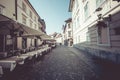 LJUBLJANA, SLOVENIA - SEPTEMBER 24, 2016: Beautiful street in old city centre near the city hall in Ljubljana. Ljubljana is the c Royalty Free Stock Photo