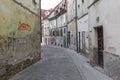 LJUBLJANA, SLOVENIA - SEPTEMBER 24, 2016: Beautiful street in old city centre near the city hall in Ljubljana. Ljubljana is the c Royalty Free Stock Photo