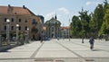 Ljubljana, Slovenia - 07/17/2015 - View of the Ursuline Church of the Holy Trinity, sunny day