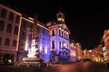 Ljubljanas Town hall and Robba, fountain, decorated for Christmas and New Years holidays, Ljubljana, Slovenia