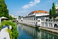 Ljubljanica River adjacent to PleÃÂnik`s Market in the town center of Ljubljana