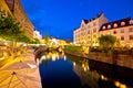 Ljubljanica river waterfront in Ljubljana evening view