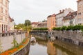 Ljubljanica river and wooden footbridge