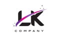 LK L K Black Letter Logo Design with Purple Magenta Swoosh