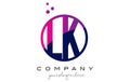 LK L K Circle Letter Logo Design with Purple Dots Bubbles