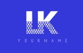 LK L K Dotted Letter Logo Design with Blue Background.