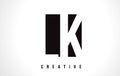 LK L K White Letter Logo Design with Black Square.