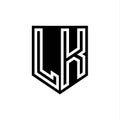 LK Logo monogram shield geometric white line inside black shield color design