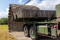 LKW 15t mil glw with folding street device of german army engineer battalion stands on a