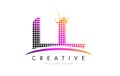 LL L Letter Logo Design with Magenta Dots and Swoosh