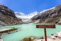 Llaca lagoon in the peruvian Andes and Ocshapalpa peak and Ranrapalca peak