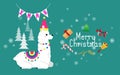 Cute llama and alpaca with Christmas holidays theme. Cute design for nursery, poster, Merry Christmas, birthday greeting card. Royalty Free Stock Photo