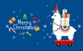 Cute llama and alpaca with Christmas holidays theme. Cute design for nursery, poster, Merry Christmas, birthday greeting card. Royalty Free Stock Photo