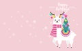 Cute llama and alpaca with Christmas holidays theme. Cute design for nursery, poster, Merry Christmas, birthday greeting card. Royalty Free Stock Photo