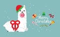 Cute llama and alpaca with Christmas holidays theme. Cute design for nursery, poster, Merry Christmas, birthday greeting card. Royalty Free Stock Photo