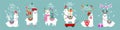 Cute llama and alpaca with Christmas holidays theme. Cute design for nursery, poster, Merry Christmas, birthday greeting card.