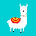 Llama alpaca. Childish baby collection. Cute cartoon funny kawaii smiling character. Fluffy hair fur. Decoration. T-shirt, greetin