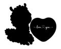 Llama Alpaca. Silhouette animal with heart. Romantic valentine Love you. Vector illustration. black hand drawn. Royalty Free Stock Photo