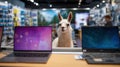 Llama Browsing Laptops in Tech Store Royalty Free Stock Photo