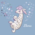 Llama cartoon alpaca. Llama animal vector isolated illustration. Design for card, sticker, fabric textile, t-shirt. Children,