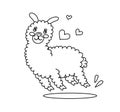 Llama Character Black and White Vector Illustration Coloring Book for Kids Royalty Free Stock Photo