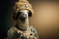 Llama dressed as a soldier, created with Generative AI technology