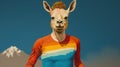 Llama dressed up as an athlete. Portrait of a funny animal wearing jersey.