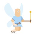 Llama Fairy. magical Lama alpaca. Tiny creature with wings. Flying Mythical fabulous character and magic wand